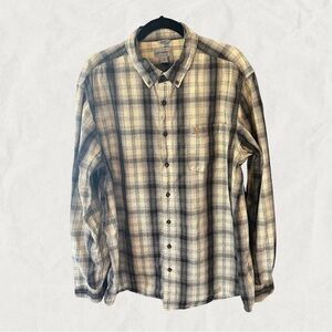 Carhartt Men's Casual Plaid Shirt - Beige and Navy
